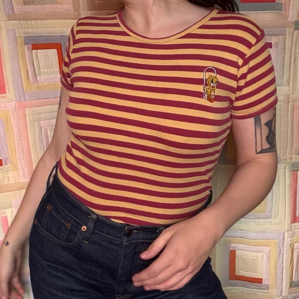 Vintage Tweedy Bird Maroon and Yellow Striped Tee